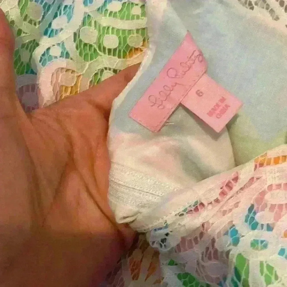 LILLY PULITZER dress Morrison White Lace Overlay Bright Floral MOJO print - Picture 5 of 6